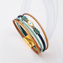 Δερμάτινο βραχιόλι με μάτι από σμάλτο Χειροποίητο δερμάτινο βραχιόλι με επίχρυσο μάτι από σμάλτο