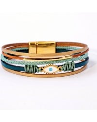 Leather bracelet with evil eye Handmade leather bracelet with gold-plated metal parts and enamelled evil eye