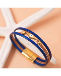 Leather bracelet with evil eye Handmade leather bracelet with gold-plated metal parts and enamelled evil eye