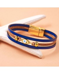 Leather bracelet with evil eye Handmade leather bracelet with gold-plated metal parts and enamelled evil eye