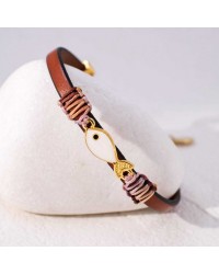 Leather Bracelet with gold-plated metallic enamelled fish Handmade leather bracelet with gold-plated metallic enamelled fish
