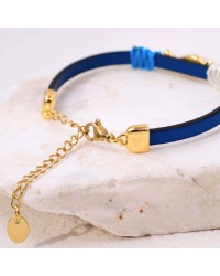 Leather Bracelet with gold-plated metallic enamelled fish Handmade leather bracelet with gold-plated metallic enamelled fish