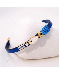 Leather Bracelet with gold-plated metallic enamelled fish Handmade leather bracelet with gold-plated metallic enamelled fish