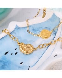 Chain stainless steel bracelet with metallic Phaistos Disc Gold-plated link chain bracelet made of stainless steel