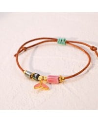 Macrame bracelet with gold-plated enamelled metal Tail Fish Handmade macrame bracelet with gold-plated enamelled metal Tail Fish