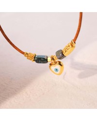 Macrame bracelet with gold-plated enamelled metal heart Handmade macrame bracelet with gold-plated enamelled metal heart