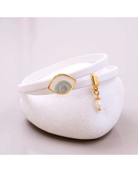 Leather bracelet with evil eye Handmade leather bracelet with gold-plated metal parts and enamelled evil eye