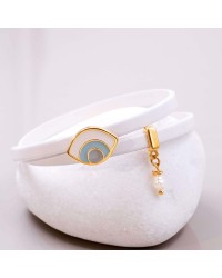 Leather bracelet with evil eye Handmade leather bracelet with gold-plated metal parts and enamelled evil eye