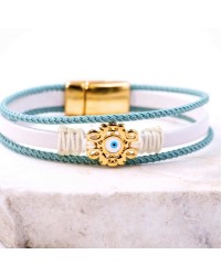 Leather bracelet with evil eye Handmade leather bracelet with gold-plated metal parts and enamelled evil eye