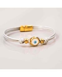 Evil Eye Leather Bracelet Handmade leather bracelet with gold-plated enamelled evil eye