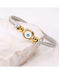 Evil Eye Leather Bracelet Handmade leather bracelet with gold-plated enamelled evil eye