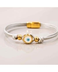 Evil Eye Leather Bracelet Handmade leather bracelet with gold-plated enamelled evil eye
