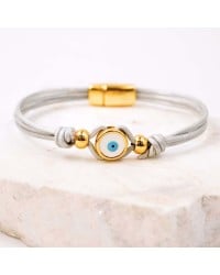 Evil Eye Leather Bracelet Handmade leather bracelet with gold-plated enamelled evil eye