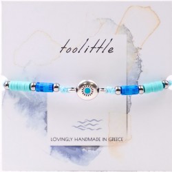 Handmade macrame bracelet with acrylic beads and metallic evil eye