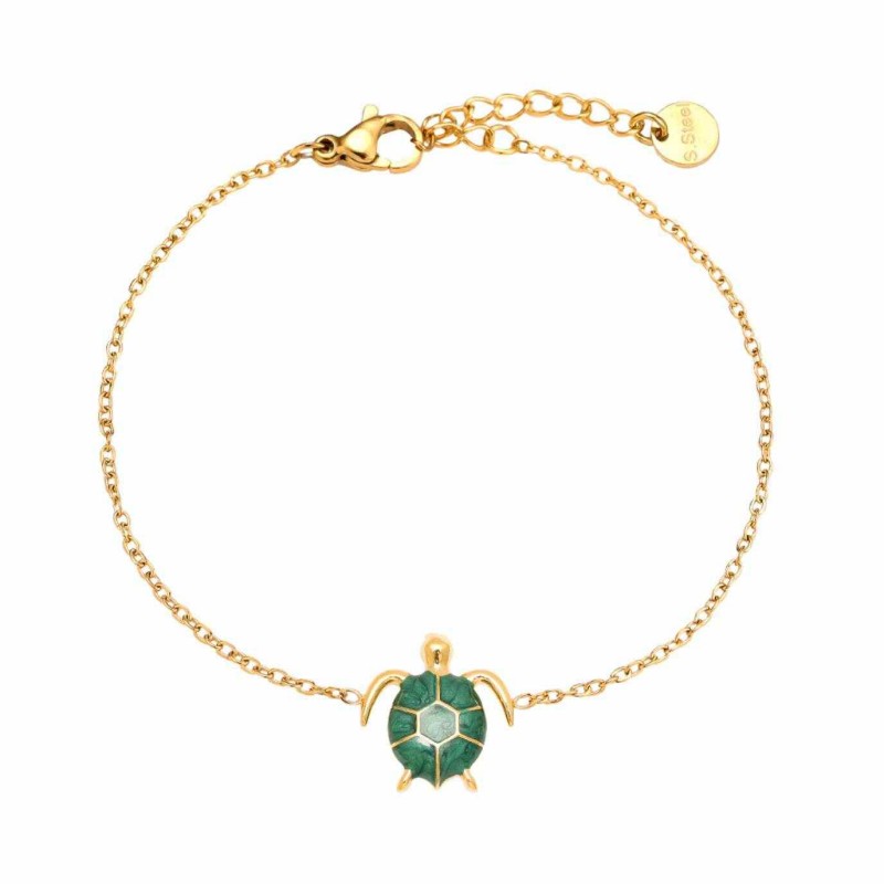 Επίχρυσο βραχιόλι αλυσίδα από ανοξείδωτο ατσάλι με θαλάσσια χελώνα