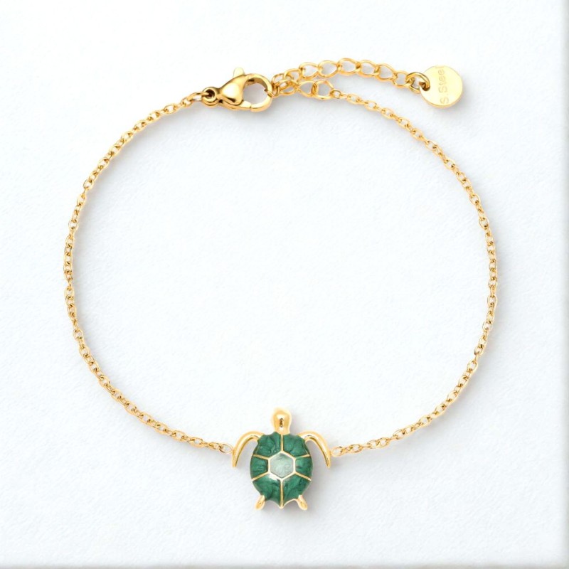 Επίχρυσο βραχιόλι αλυσίδα από ανοξείδωτο ατσάλι με θαλάσσια χελώνα