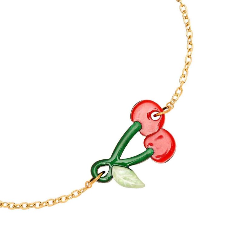 Επίχρυσο βραχιόλι αλυσίδα από ανοξείδωτο ατσάλι με κερασάκια από σμάλτο