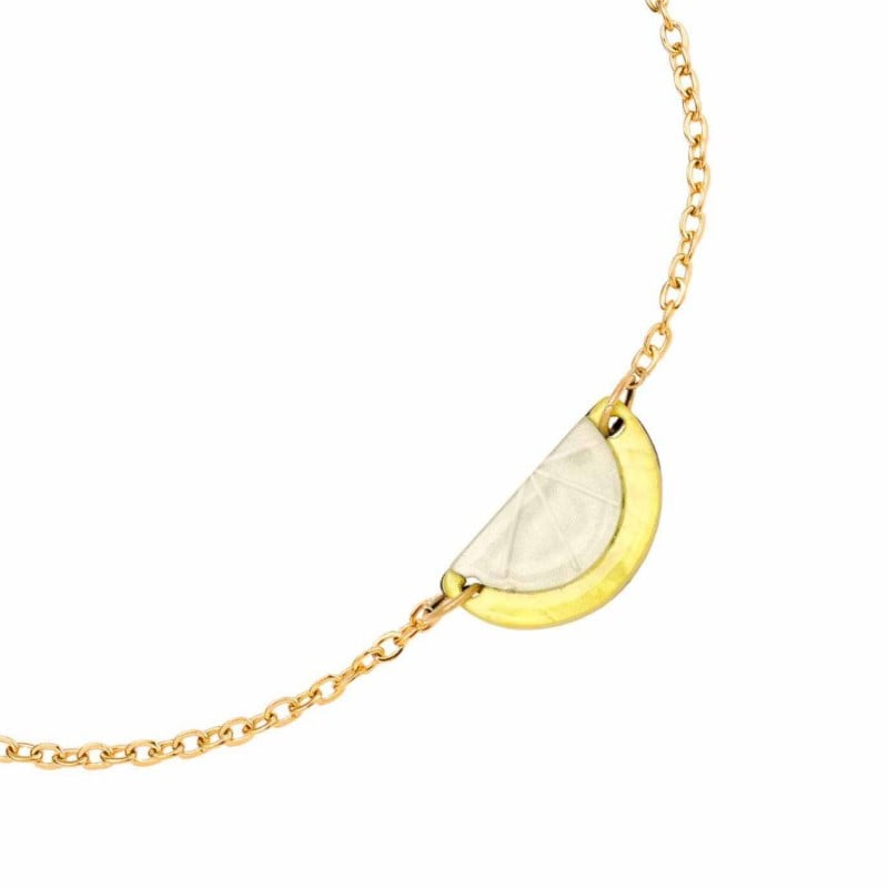 Chain bracelet with metal lemon slice made of enamel Chain bracelet made of stainless steel with enamelled lemon slice