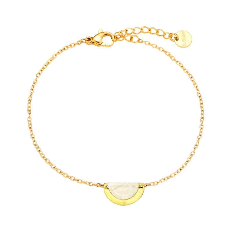 Chain bracelet with metal lemon slice made of enamel Chain bracelet made of stainless steel with enamelled lemon slice