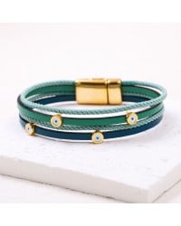 Leather bracelet with evil eyes Handmade leather bracelet with gold-plated metal parts and enamelled evil eyes
