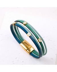 Leather bracelet with evil eyes Handmade leather bracelet with gold-plated metal parts and enamelled evil eyes