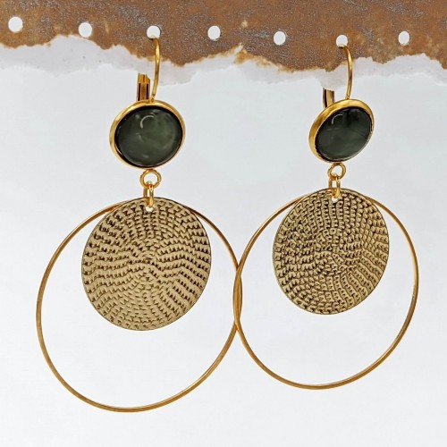 Ηoop earrings with acrylic stones in gold-plating 