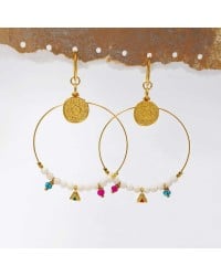 Oversized hoops with pearls and crystals Oversized hoops with pearls and crystals in gold-plating