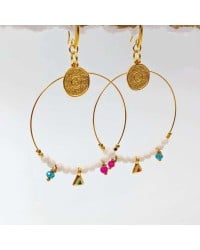 Oversized hoops with pearls and crystals Oversized hoops with pearls and crystals in gold-plating