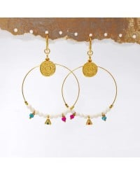 Oversized hoops with pearls and crystals Oversized hoops with pearls and crystals in gold-plating