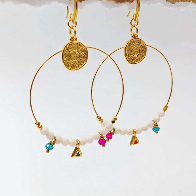 Oversized hoops with pearls and crystals in gold-plating 