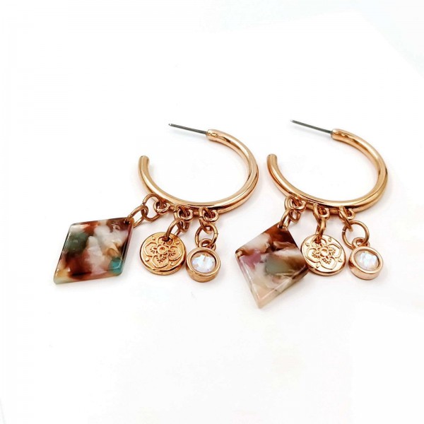 Ηoop earrings with Swarovski crystals and resin parts in rose gold-plating 