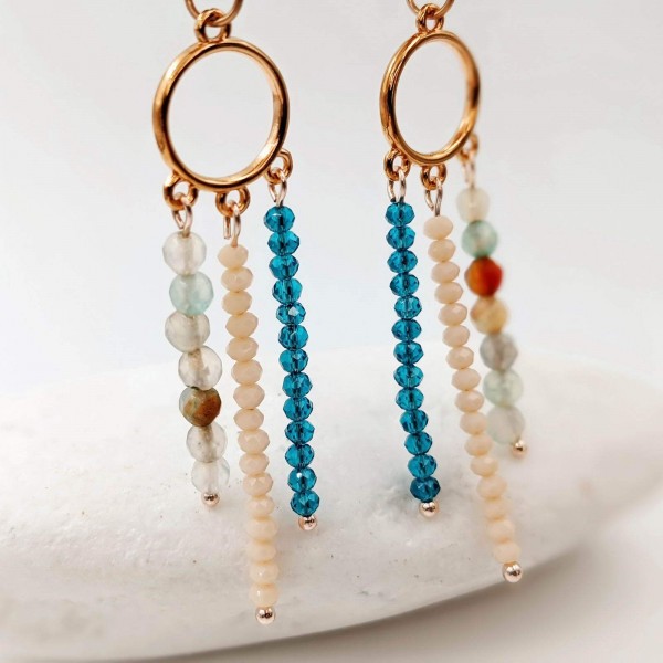 Εarrings with glass beads in rose gold-plating 