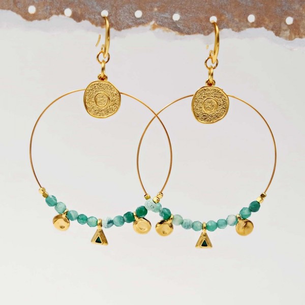 Hoop earrings with semiprecious beads in gold-plating 