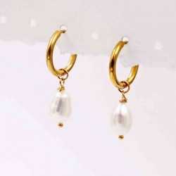Σκουλαρίκια κρίκοι από ατσάλι με πέρλα