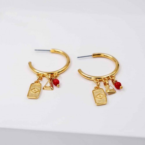 Handmade hoop earrings with semiprecious beads and enamel