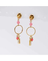 Earrings with semiprecious and enamel Handmade earrings gold-plated with enamel and semiprecious beads