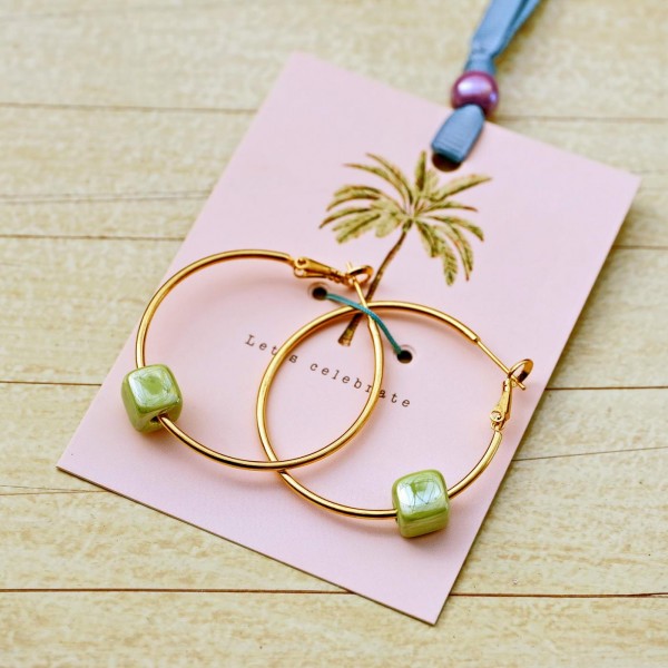 Handmade hoop earrings gold-plated with ceramic beads