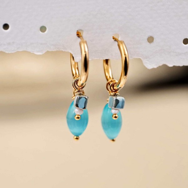 Handmade hoop earrings gold-plated with semiprecious  beads