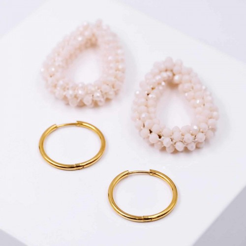 Handmade inox hoop earrings with gold-plating with zircon crystals
