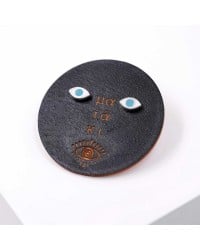 Stud enamel evil eye earrings Stud enamel evil eye earrings in gold-plating on wooden engraved card