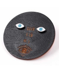 Stud enamel evil eye earrings Stud enamel evil eye earrings in gold-plating on wooden engraved card