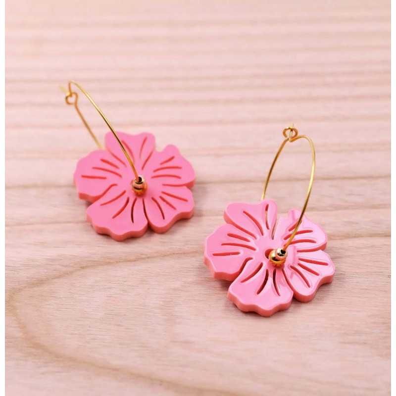 Χειροποίητα σκουλαρίκια από ανοξείδωτο ατσάλι με επίχρυση επιμετάλλωση και πλέξιγκλας 