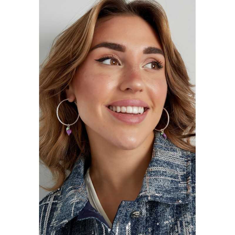 Χειροποίητα σκουλαρίκια κρίκοι από ανοξείδωτο ατσάλι με ημιπολύτιμες πέτρες