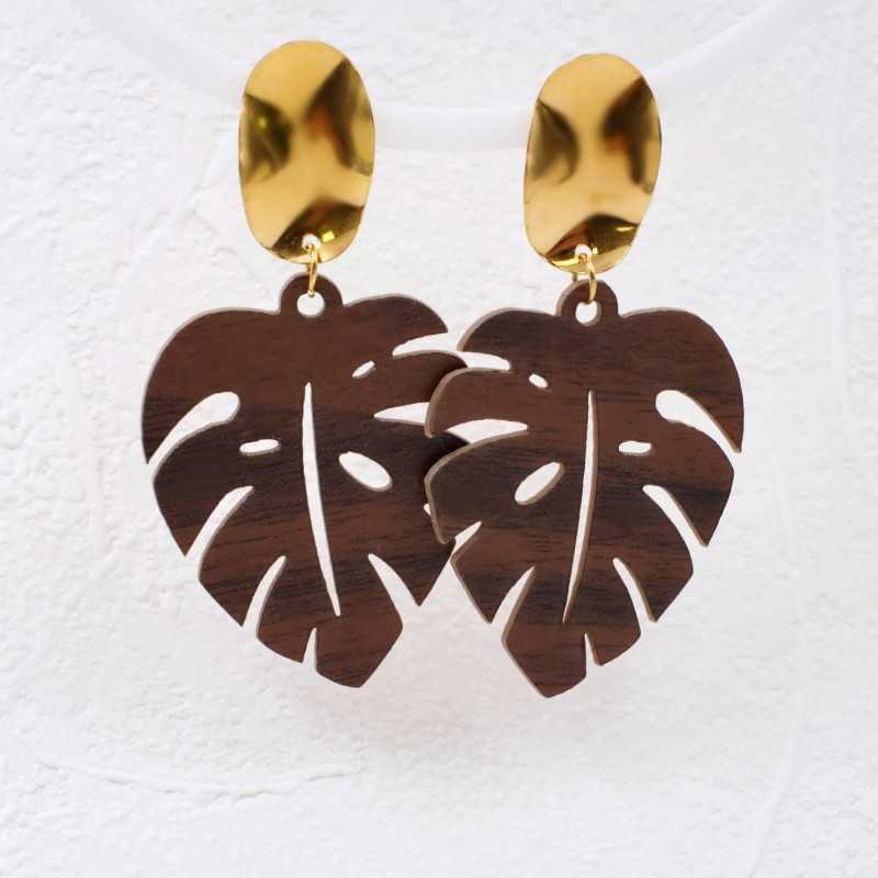 Handmade earrings plexiglass Handmade plexiglass earrings with wood effect and 24K gold-plating