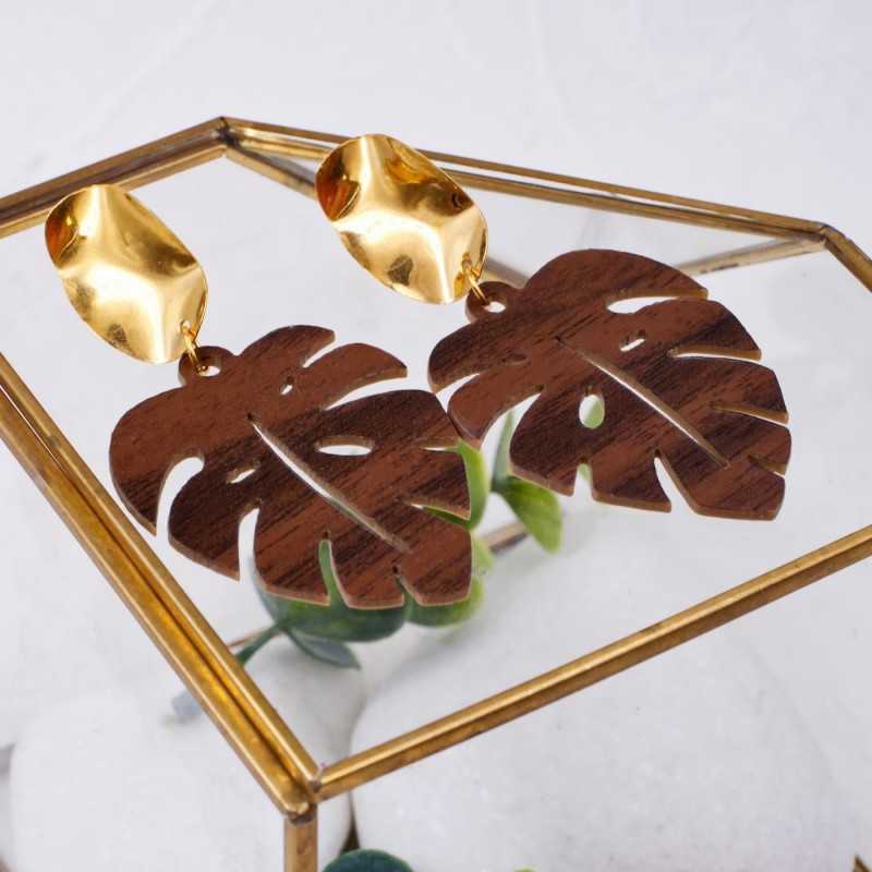 Handmade earrings plexiglass Handmade plexiglass earrings with wood effect and 24K gold-plating
