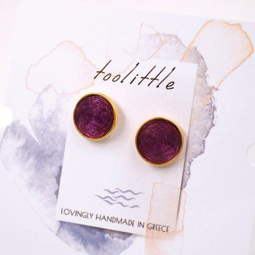 Handmade stud earrings with enamel and 24K gold-plating