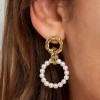 Handmade earrings made of stainless steel with 24K gold-plating and round pearl pedant