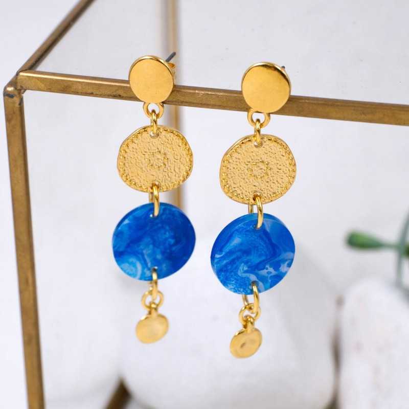 Handmade hoop earrings with plexiglass part Handmade hoop earrings with plexiglass partand 24K gold-plating
