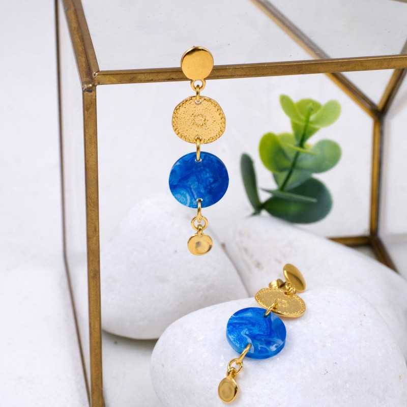 Handmade hoop earrings with plexiglass part Handmade hoop earrings with plexiglass partand 24K gold-plating