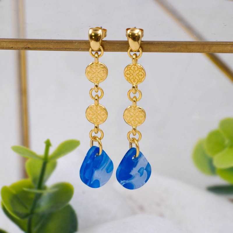 Handmade hoop earrings with plexiglass part Handmade hoop earrings with plexiglass partand 24K gold-plating